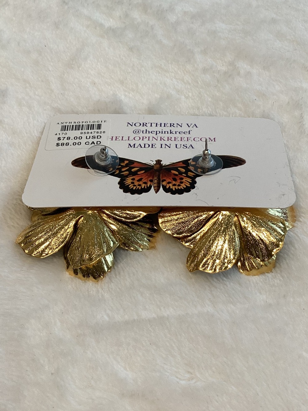 Anthropologie The Pink Reef Handpainted Earrings New Light Blue Flowers - Picture 9 of 9